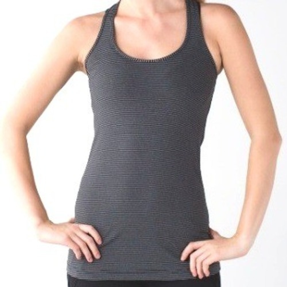 LULULEMON Size 4? Gray Black Heathered Slate Cool Racerback Mini Pop Stripe Tank